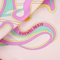 Hermes La Ligne Coup De Fouet 90cm Silk Scarf Rose Dragee/Vert/Jaune Souf