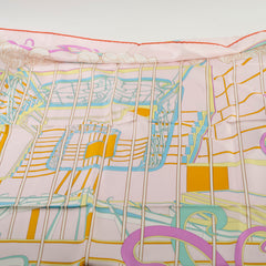 Hermes La Ligne Coup De Fouet 90cm Silk Scarf Rose Dragee/Vert/Jaune Souf