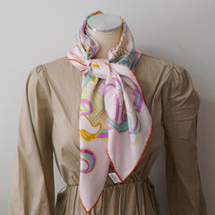 Hermes La Ligne Coup De Fouet 90cm Silk Scarf Rose Dragee/Vert/Jaune Souf