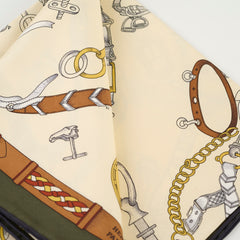 Hermes Les Dechaines 90cm Silk Scarf Ivory/Vert Loden Hold BO