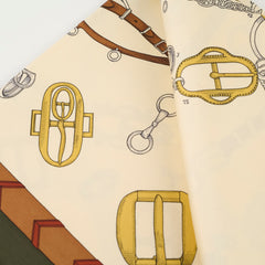 Hermes Les Dechaines 90cm Silk Scarf Ivory/Vert Loden Hold BO