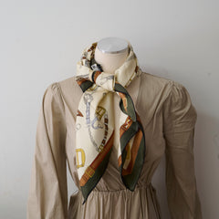 Hermes Les Dechaines 90cm Silk Scarf Ivory/Vert Loden Hold BO