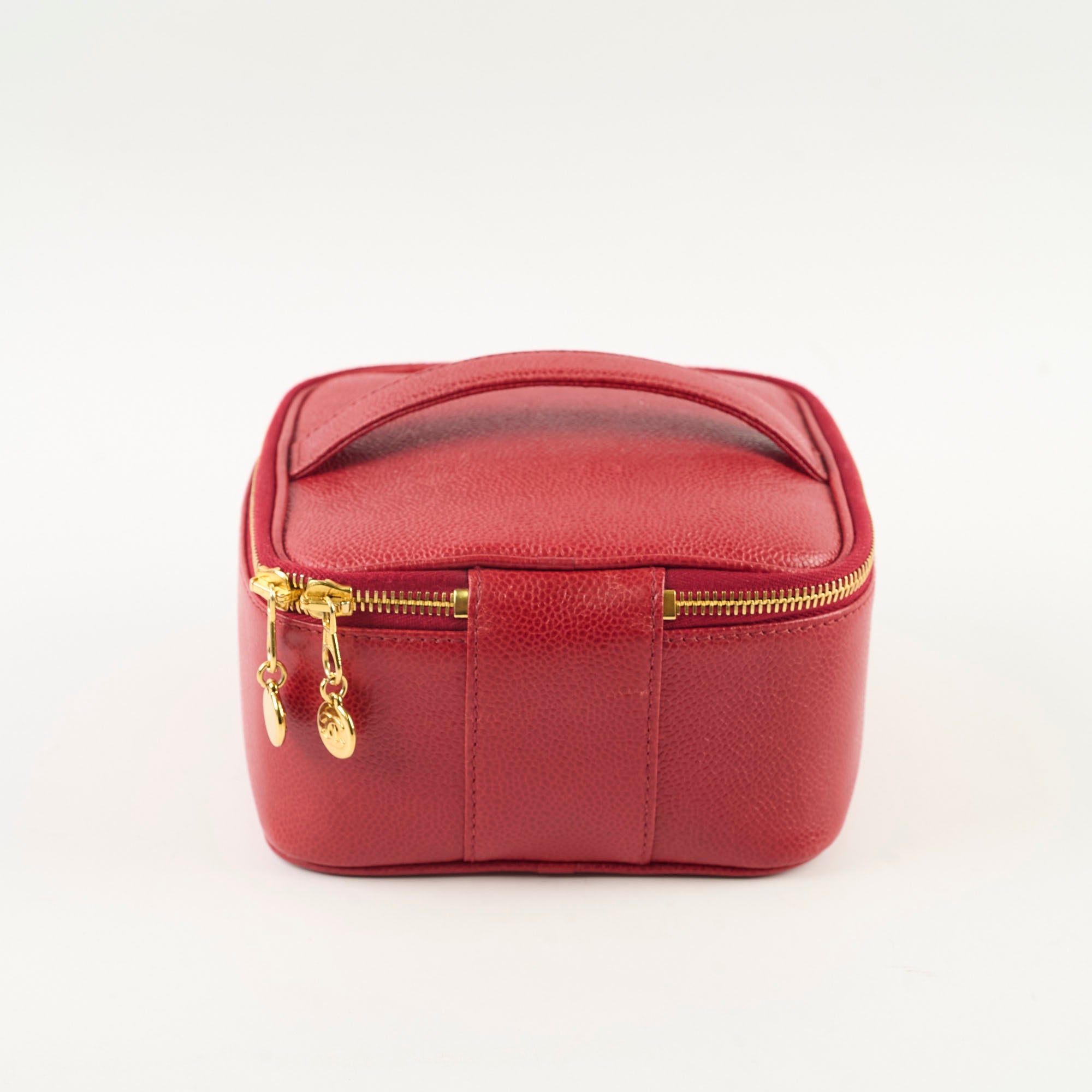 Red leather jewelry box with gold zipper 