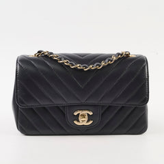 Chanel Mini Rectangle Black Lambskin Chevron GHW