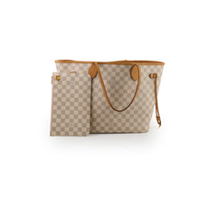 Louis Vuitton Neverfull MM Damier Azur with pouch (pink interior)