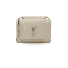 Saint Laurent Sunset Croc Embossed Small Beige