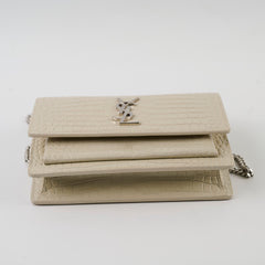 Saint Laurent Sunset Croc Embossed Small Beige