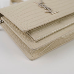 Saint Laurent Sunset Croc Embossed Small Beige