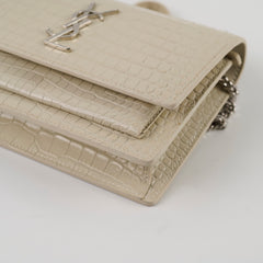 Saint Laurent Sunset Croc Embossed Small Beige
