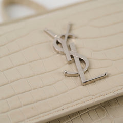 Saint Laurent Sunset Croc Embossed Small Beige