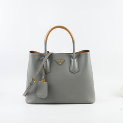 Prada Saffiaino Cuir Double Bag Grey/Tan