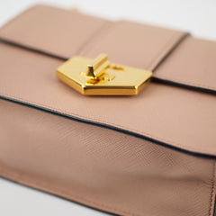 Prada Saffiano Turn Lock Chain Shoulder Bag Dusty Pink