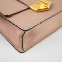 Prada Saffiano Turn Lock Chain Shoulder Bag Dusty Pink