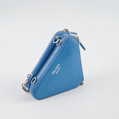 Prada Saffiano Triangle Mini Bag Blue