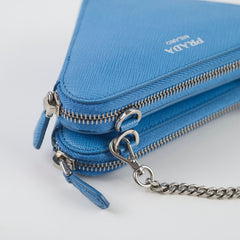 Prada Saffiano Triangle Mini Bag Blue