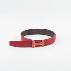 Hermes Reversible Belt Rouge/Dark Brown Size 90