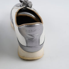 Hermes Femme Goal Sneakers Silver/White Size 38