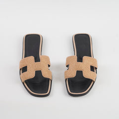 Hermes Oran Sandals Pink/Nude Strass Size 38