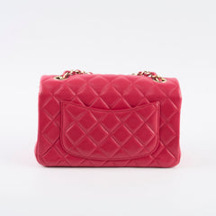 Chanel Mini Rectangular Lambskin LGHW Dark Pink Series 21