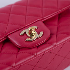 Chanel Mini Rectangular Lambskin LGHW Dark Pink Series 21