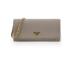 Prada Saffiano Wallet on Chain Beige