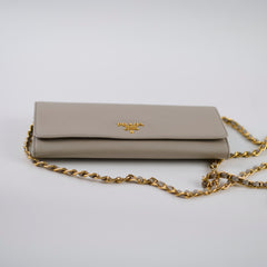 Prada Saffiano Wallet on Chain Beige