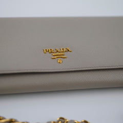 Prada Saffiano Wallet on Chain Beige