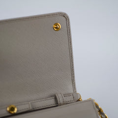 Prada Saffiano Wallet on Chain Beige