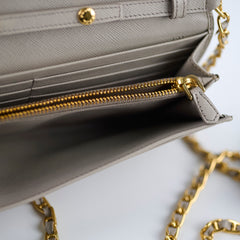 Prada Saffiano Wallet on Chain Beige