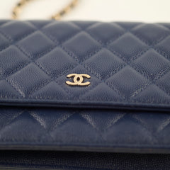 Chanel Caviar Wallet On Chain WOC Navy Series 29