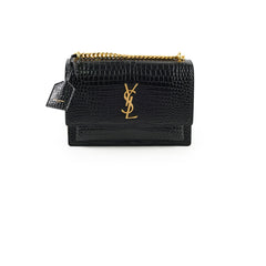 Saint Laurent Croc Embossed Sunset Medium Black