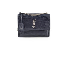 Saint Laurent Medium Sunset Croc Embossed Navy