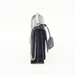 Saint Laurent Medium Sunset Croc Embossed Navy