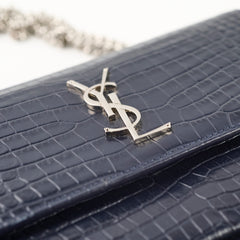 Saint Laurent Medium Sunset Croc Embossed Navy