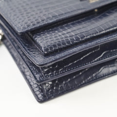 Saint Laurent Medium Sunset Croc Embossed Navy