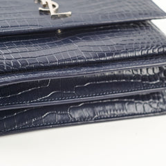 Saint Laurent Medium Sunset Croc Embossed Navy