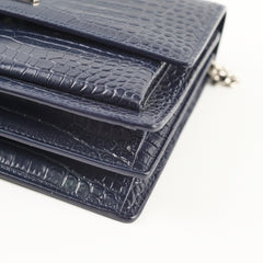 Saint Laurent Medium Sunset Croc Embossed Navy