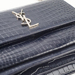 Saint Laurent Medium Sunset Croc Embossed Navy