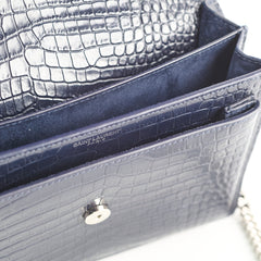 Saint Laurent Medium Sunset Croc Embossed Navy