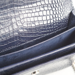 Saint Laurent Medium Sunset Croc Embossed Navy
