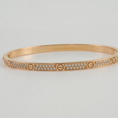Cartier Love SM Pave Diamond Size 16 Pink Gold Bracelet 2024