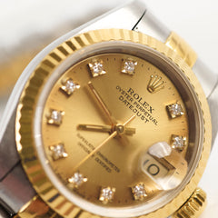 Rolex 26mm Datejust with Diamond Dial Watch Two Toned