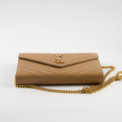 Saint Laurent Cassandre Envelope Wallet On Chain Beige