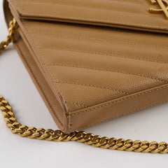 Saint Laurent Cassandre Envelope Wallet On Chain Beige