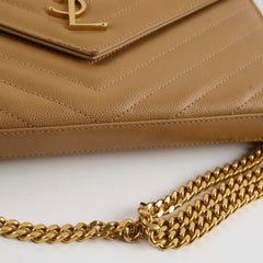 Saint Laurent Cassandre Envelope Wallet On Chain Beige