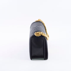 Chanel Old Medium Boy Bag Black Chevron Smooth Calfskin Gold HW