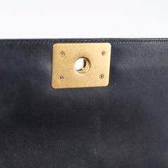 Chanel Old Medium Boy Bag Black Chevron Smooth Calfskin Gold HW