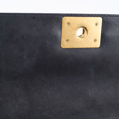 Chanel Old Medium Boy Bag Black Chevron Smooth Calfskin Gold HW