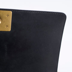 Chanel Old Medium Boy Bag Black Chevron Smooth Calfskin Gold HW