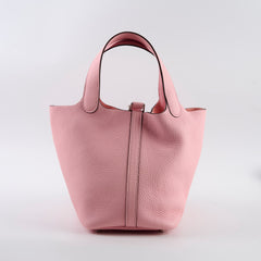 Hermes Rose Sakura Picotin 18 Clemence Leather U Stamp